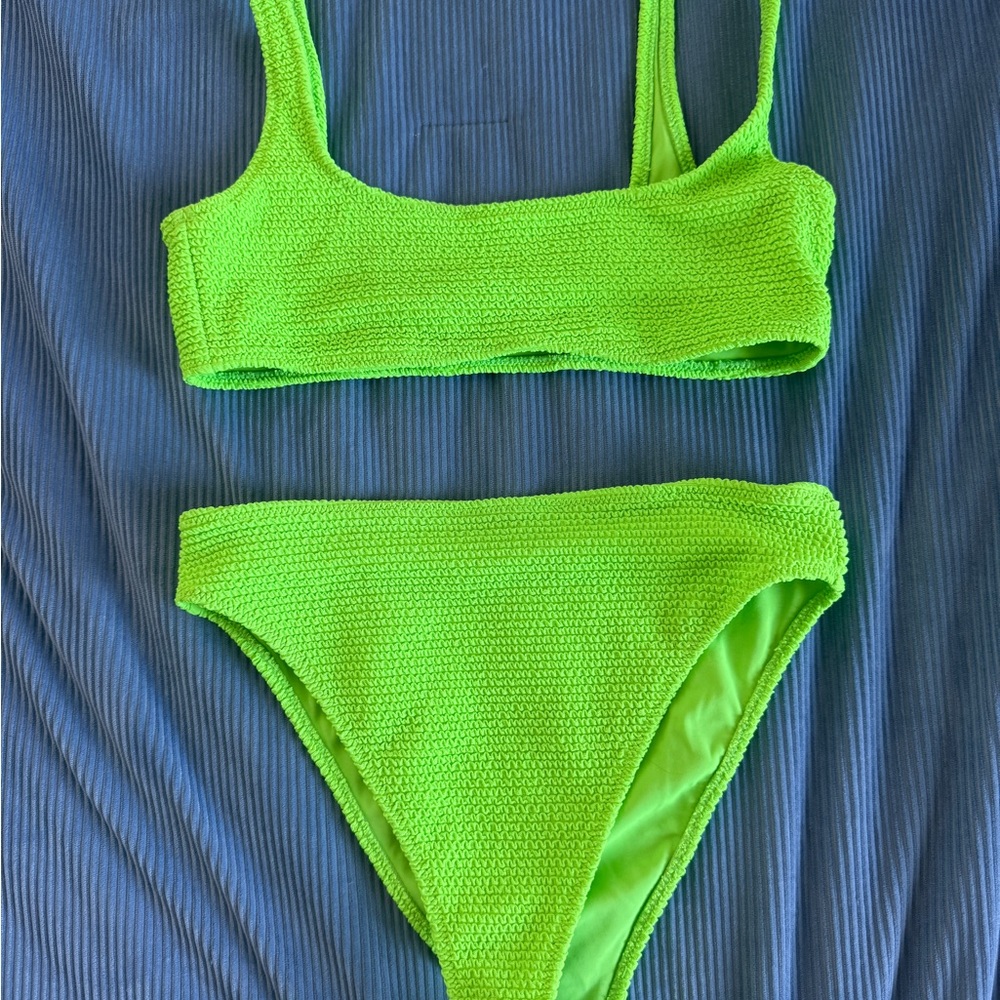 LA Hearts Pac Sun Neon Green Scrunch Bikini Set